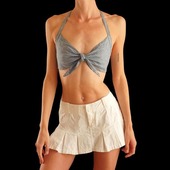 Vintage 70s chambray blue tie front crop top - Picture 4 of 5